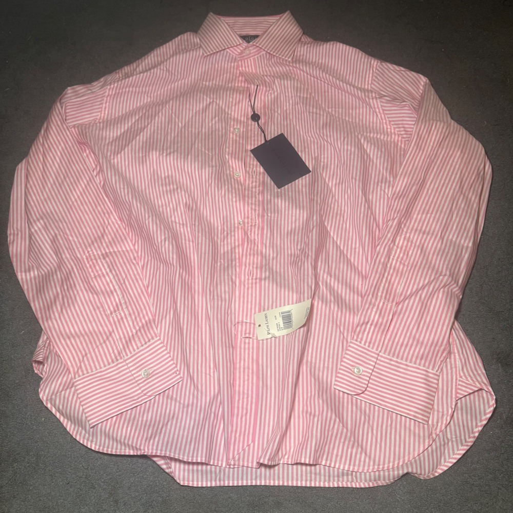 Polo Ralph Lauren Regent Classic Fit Pink White Stripe Dress Shirt 17 NWT